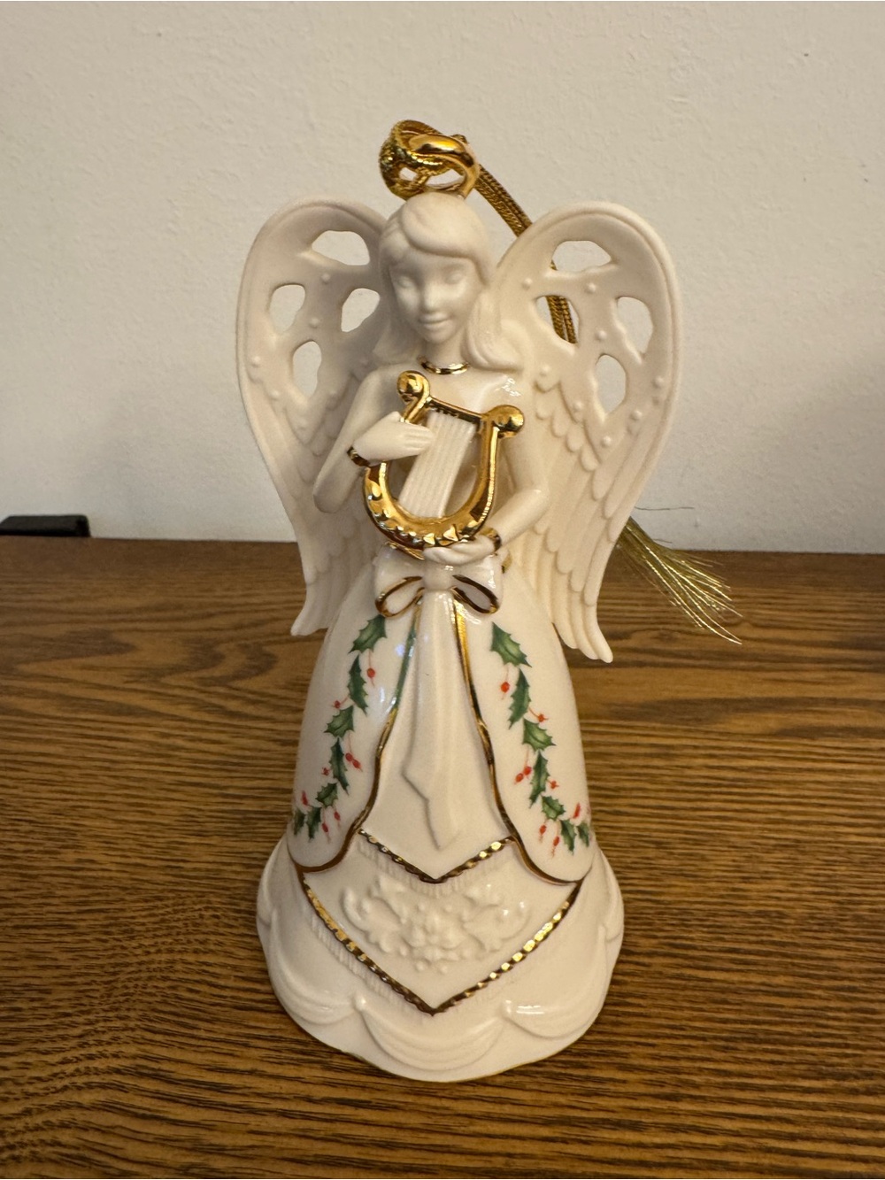 Lenox Holiday Porcelain Angel Bell Ornament with Gold Harp EUC No Box